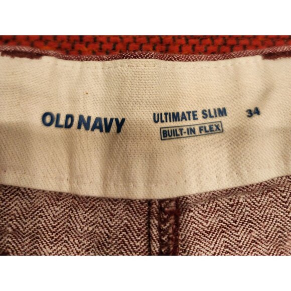 Old Navy Men's Ultimate Slim Built-In Flex Shorts Size 34 Red Herringbone - Picture 2 of 7